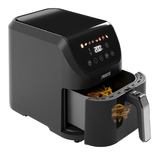 Elettrodomestico compatto nero digitale con programmi automatici