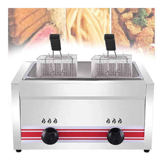 Friggitrice da cucina Friggitrice Gas, friggitrice Commerciale Acciaio Inox cestelli coperchi, argento