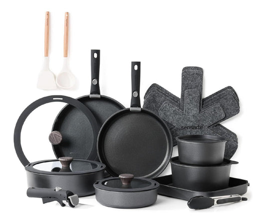 Set di pentole in acciaio inox componenti lavabili nero