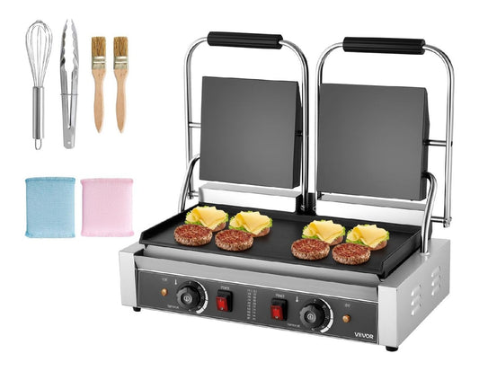 Grill elettrico per panini,doppia piastra in acciaio inox argento